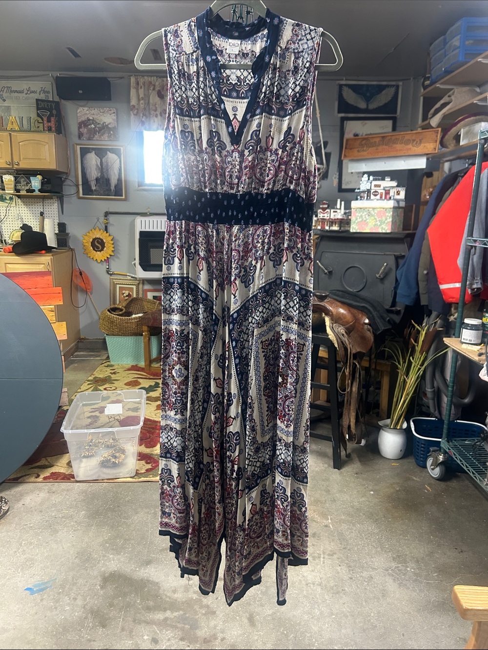 Bila Sleeveless V-Neck Asymmetrical Maxi Dress - Navy, Cream, Burgundy